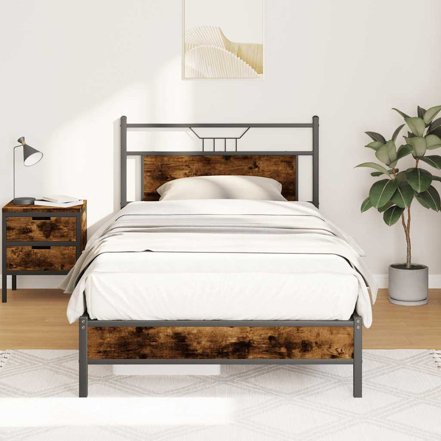 vidaXL Bed Frame without Mattress Smoked Oak 100x200 cm Engineered Wood 1