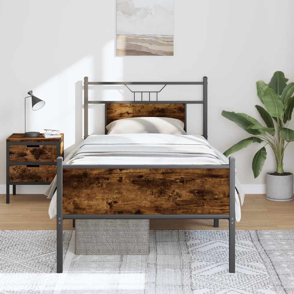 vidaXL Bed Frame without Mattress Smoked Oak 90x190 cm Single Engineered Wood 4