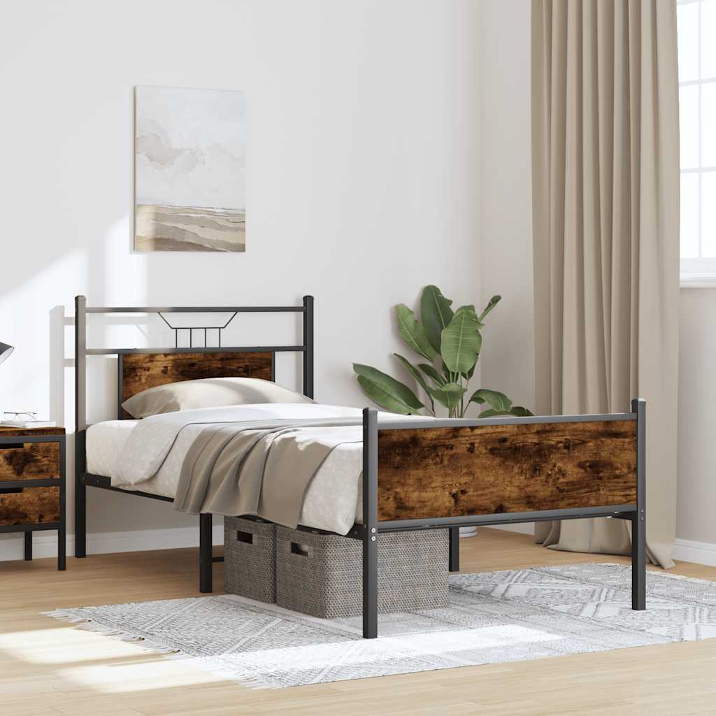 vidaXL Bed Frame without Mattress Smoked Oak 90x190 cm Single Engineered Wood 5
