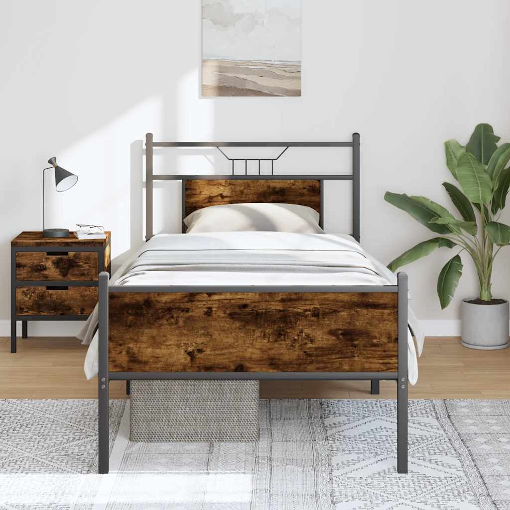 vidaXL Bed Frame without Mattress Smoked Oak 90x200 cm Engineered Wood 4