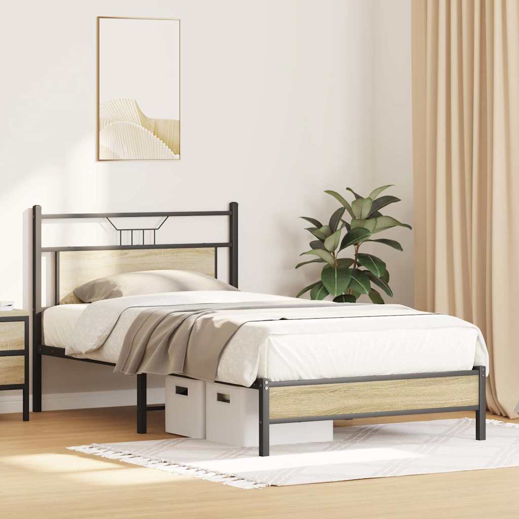 Bed Frame without Mattress Engineered Wood Sonoma oak With headboard & low footboard 100 cm