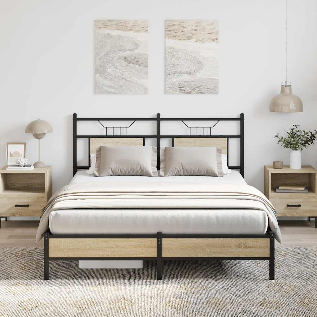 vidaXL Bed Frame without Mattress Engineered Wood Sonoma Oak with Headboard & Low Footboard