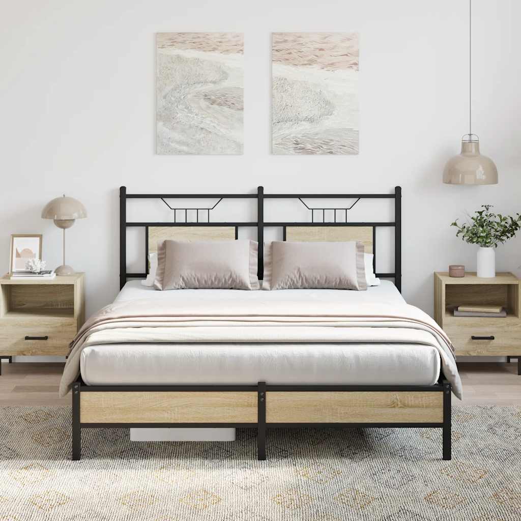 vidaXL Bed Frame without Mattress Engineered Wood Sonoma Oak with Headboard & Low Footboard