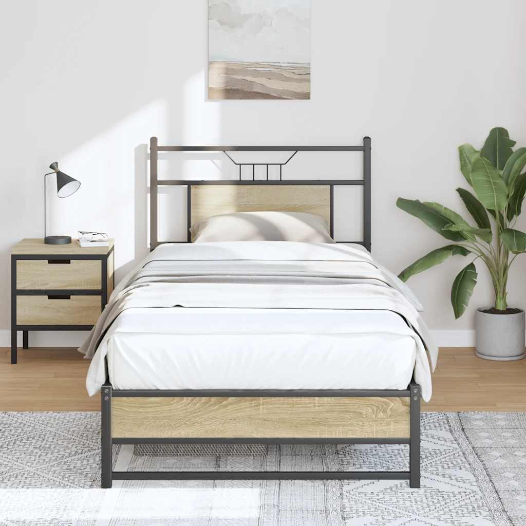Bed Frame without Mattress Engineered Wood Sonoma oak With headboard & dual low footboard 90 cm 200 cm