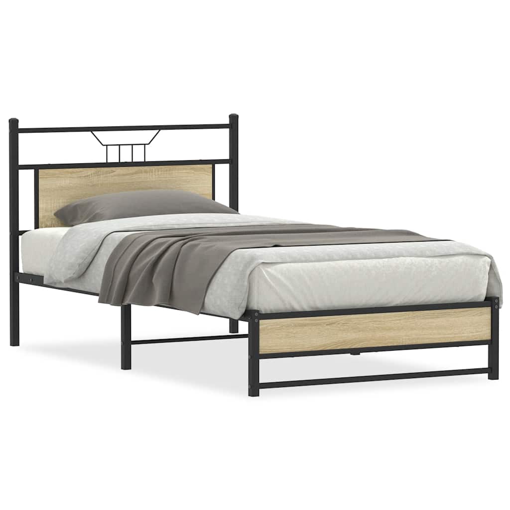 vidaXL Bed Frame without Mattress Engineered Wood Sonoma Oak with Headboard & Dual Low Footboard