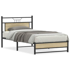 vidaXL Bed Frame without Mattress Engineered Wood Sonoma Oak with Headboard & Dual Low Footboard