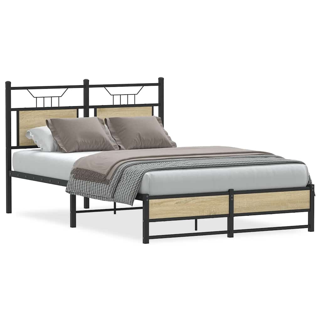 vidaXL Bed Frame without Mattress Engineered Wood Sonoma Oak with Headboard & Dual Low Footboard