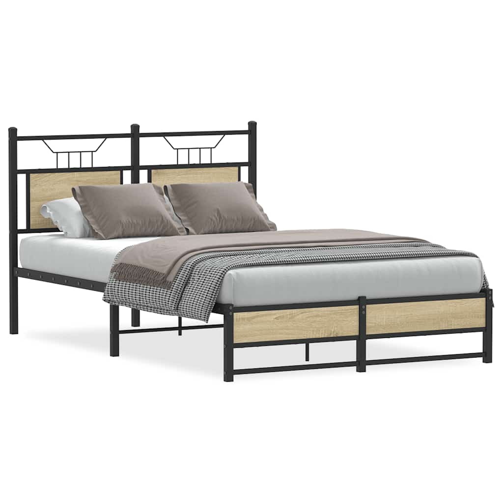 vidaXL Bed Frame without Mattress Engineered Wood Sonoma Oak with Headboard & Dual Low Footboard