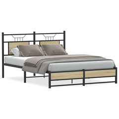 vidaXL Bed Frame without Mattress Engineered Wood Sonoma Oak with Headboard & Dual Low Footboard