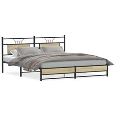 vidaXL Bed Frame without Mattress Engineered Wood Sonoma Oak with Headboard & Dual Low Footboard