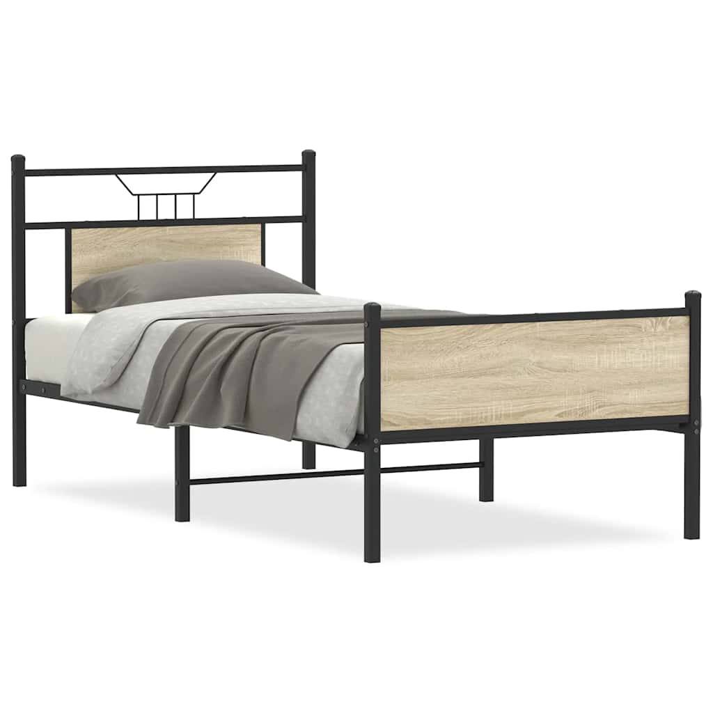 vidaXL Bed Frame without Mattress Sonoma Oak 75x190 cm Small Single Engineered Wood 2