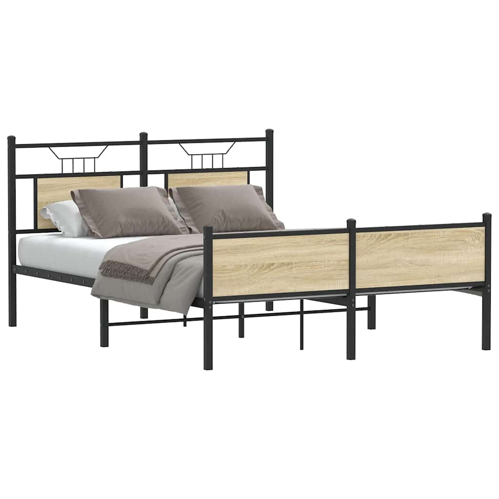 vidaXL Bed Frame without Mattress Engineered Wood Sonoma Oak with Headboard & High Footboard