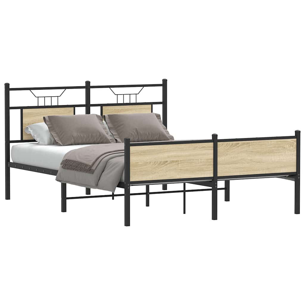 vidaXL Bed Frame without Mattress Engineered Wood Sonoma Oak with Headboard & High Footboard
