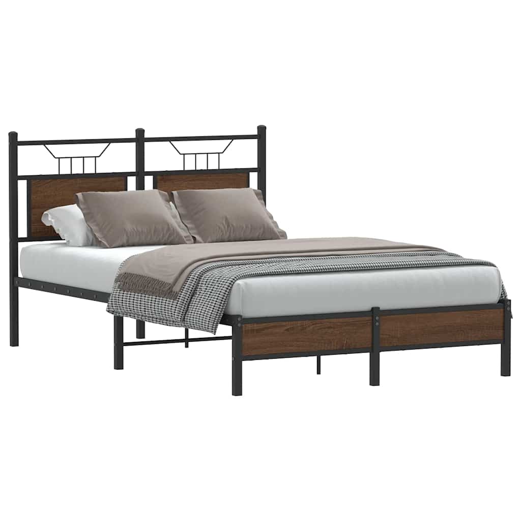 vidaXL Bed Frame without Mattress Engineered Wood Brown Oak with Headboard & Low Footboard