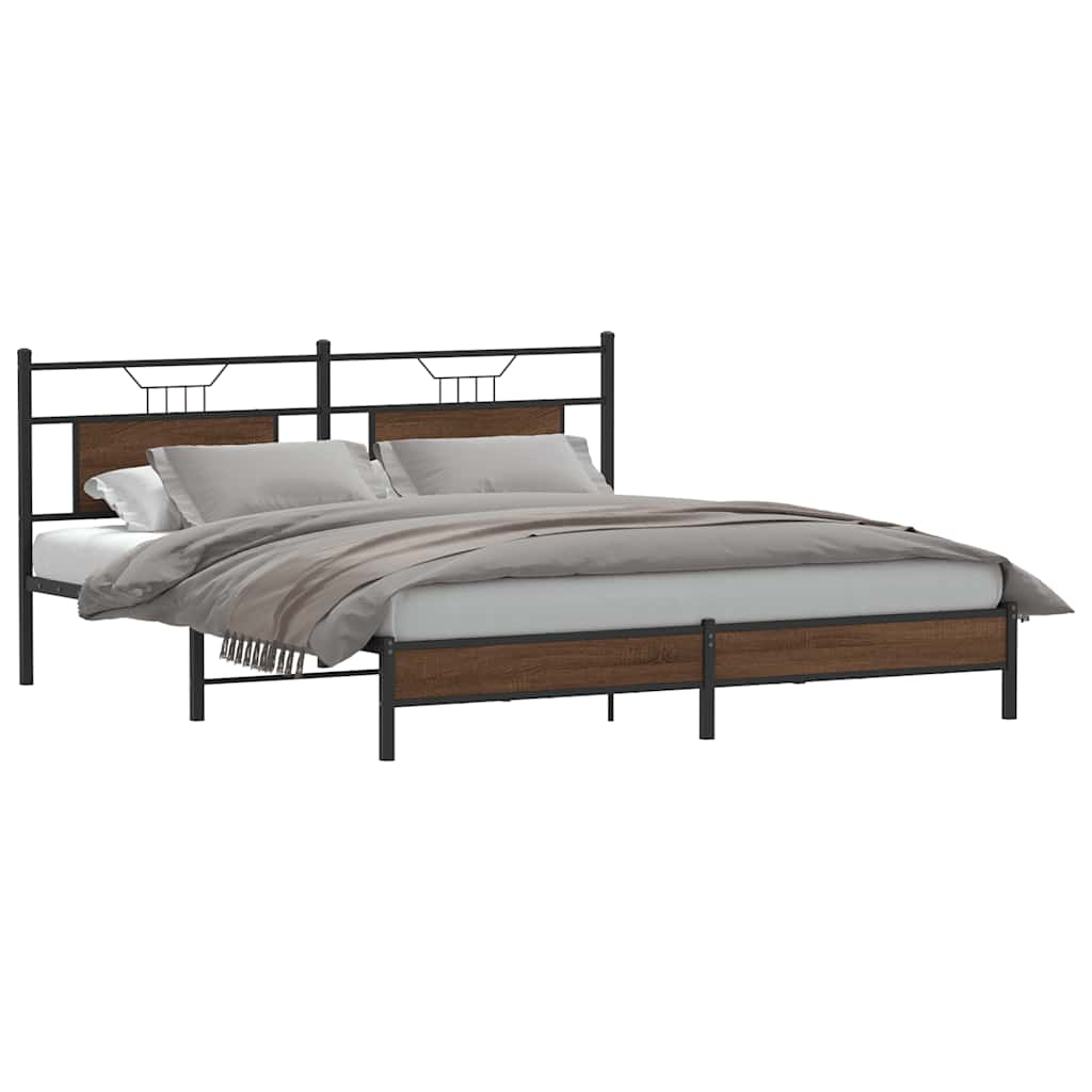 vidaXL Bed Frame without Mattress Engineered Wood Brown Oak with Headboard & Low Footboard