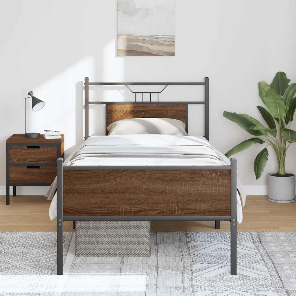 Bed Frame without Mattress Engineered Wood Brown oak With headboard & high footboard 80 cm 200 cm
