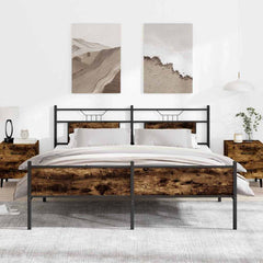 Bed Frame without Mattress Engineered Wood Brown oak headboard high footboard