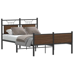 vidaXL Bed Frame without Mattress Engineered Wood Brown Oak with Headboard & High Footboard