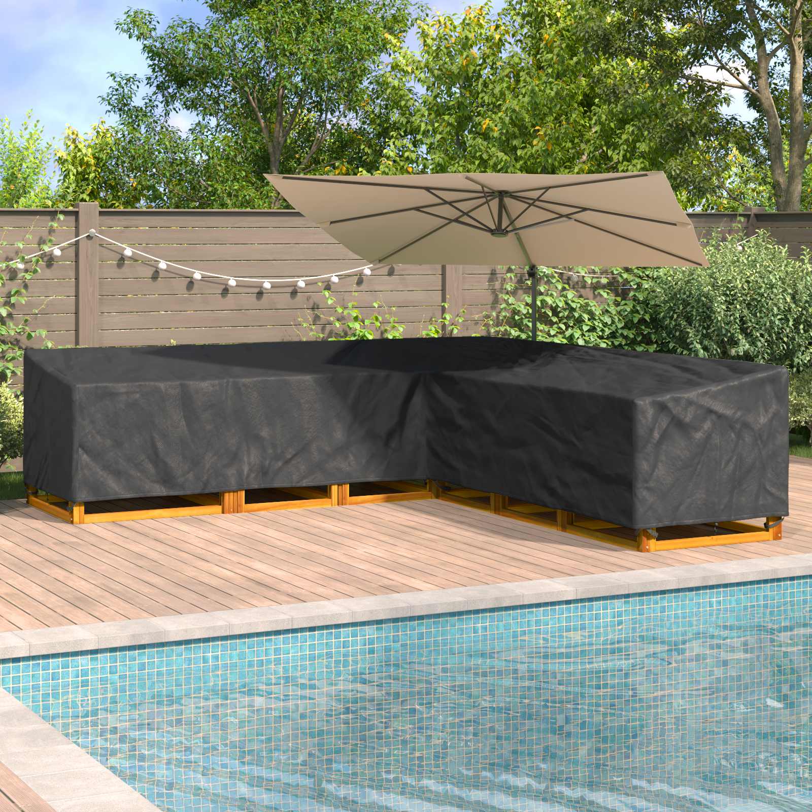 vidaXL Furniture Cover 325 x 325 x 80 cm 210D Oxford Fbric L-Shape 1