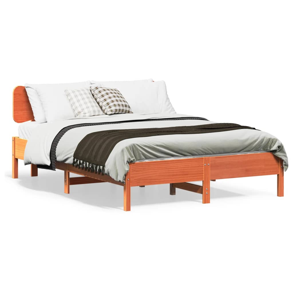 Bed Frame without Mattress Solid Wood Pine Length 190 cm Wax brown 140 cm