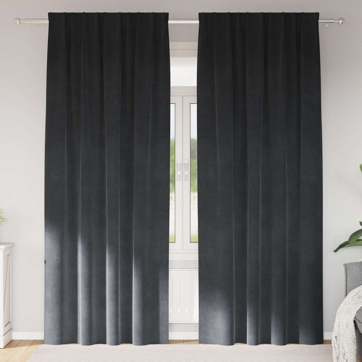 Curtains 2 pcs Velvet with sewn-in tape 140 x 260 cm Light grey