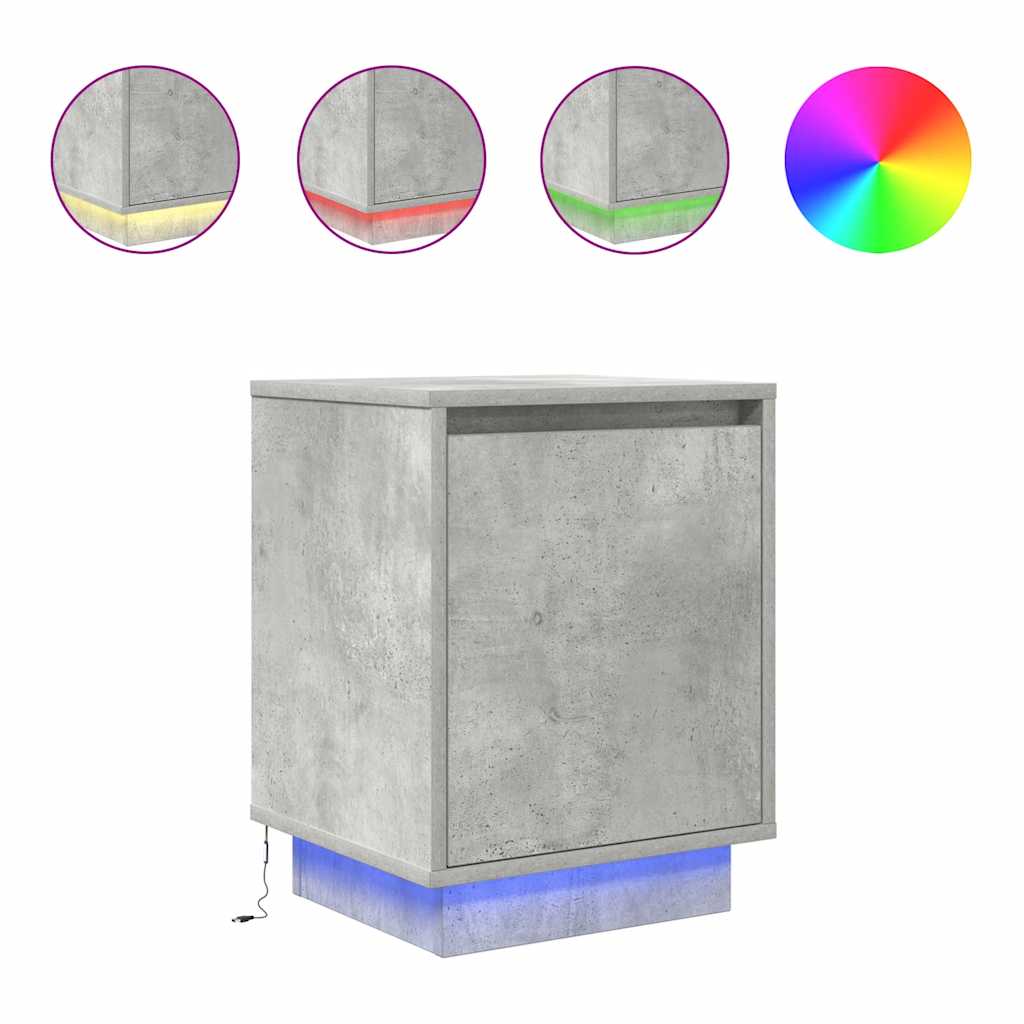 vidaXL Bedside Cabinets with LED Lights 2 pcs Concrete Grey 38x34x50 cm 2