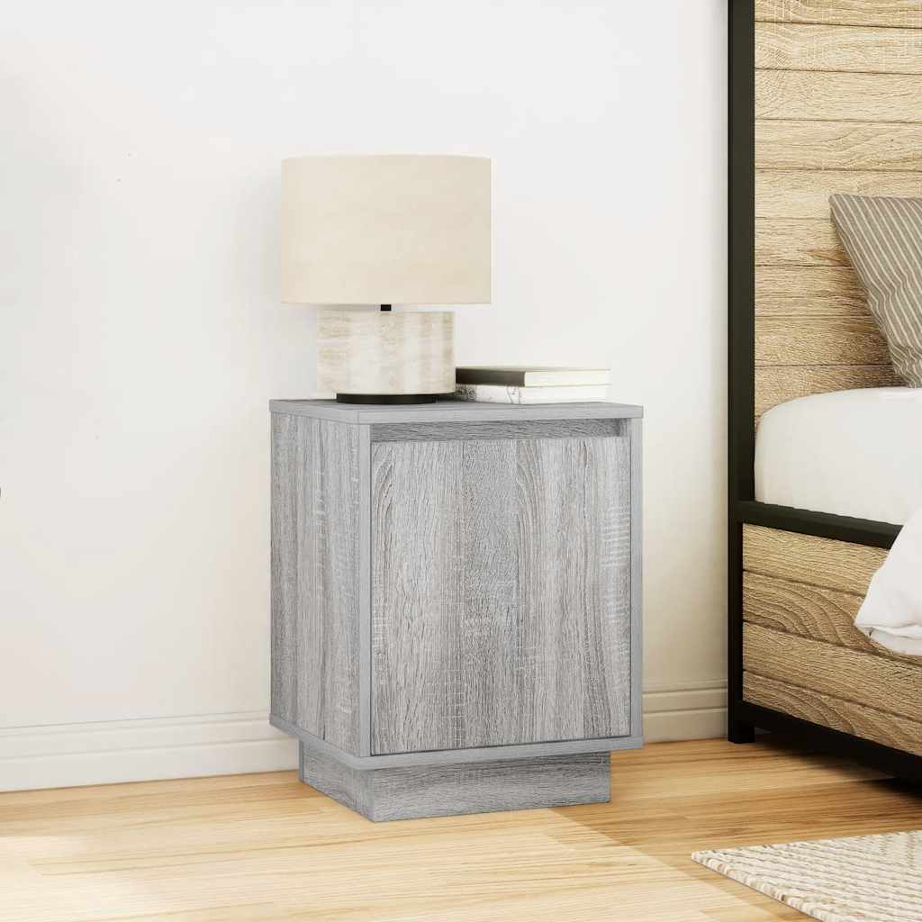 vidaXL Bedside Cabinet with LED Lights Grey Sonoma 38x34x50 cm 4