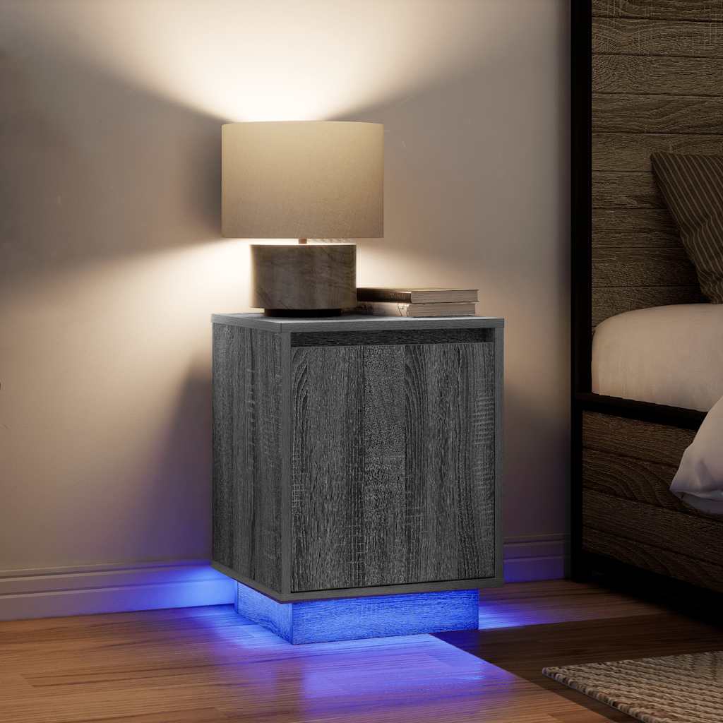 vidaXL Bedside Cabinet with LED Lights Grey Sonoma 38x34x50 cm 5