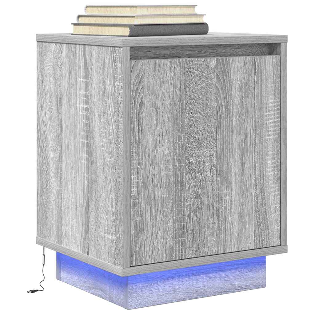 vidaXL Bedside Cabinet with LED Lights Grey Sonoma 38x34x50 cm 1