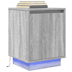 vidaXL Bedside Cabinet with LED Lights Grey Sonoma 38x34x50 cm 1
