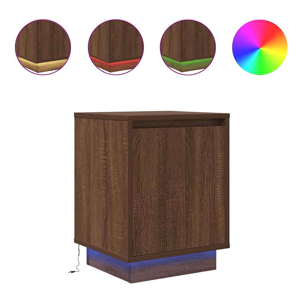 vidaXL Bedside Cabinet with LED Lights Brown Oak 38x34x50 cm 2
