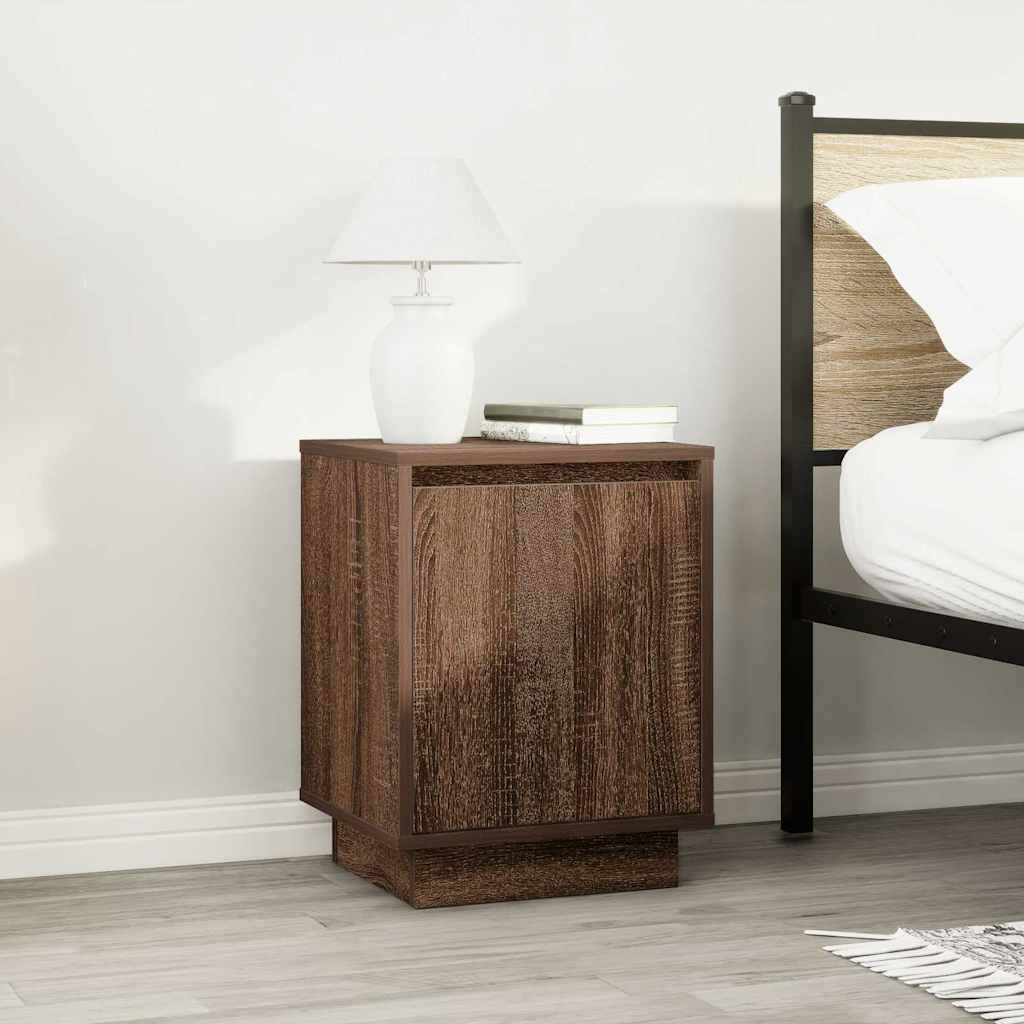 vidaXL Bedside Cabinet with LED Lights Brown Oak 38x34x50 cm 4