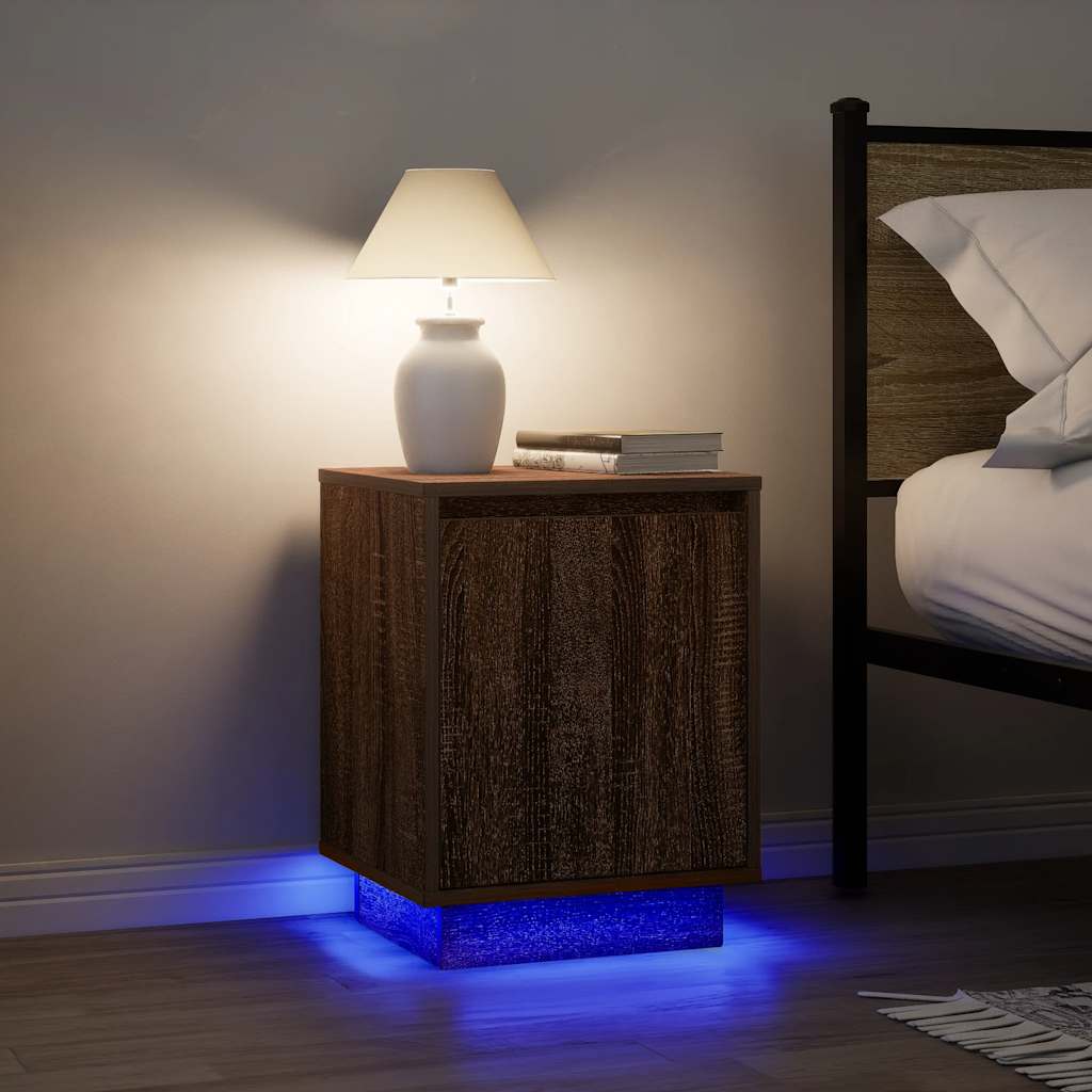 vidaXL Bedside Cabinet with LED Lights Brown Oak 38x34x50 cm 5
