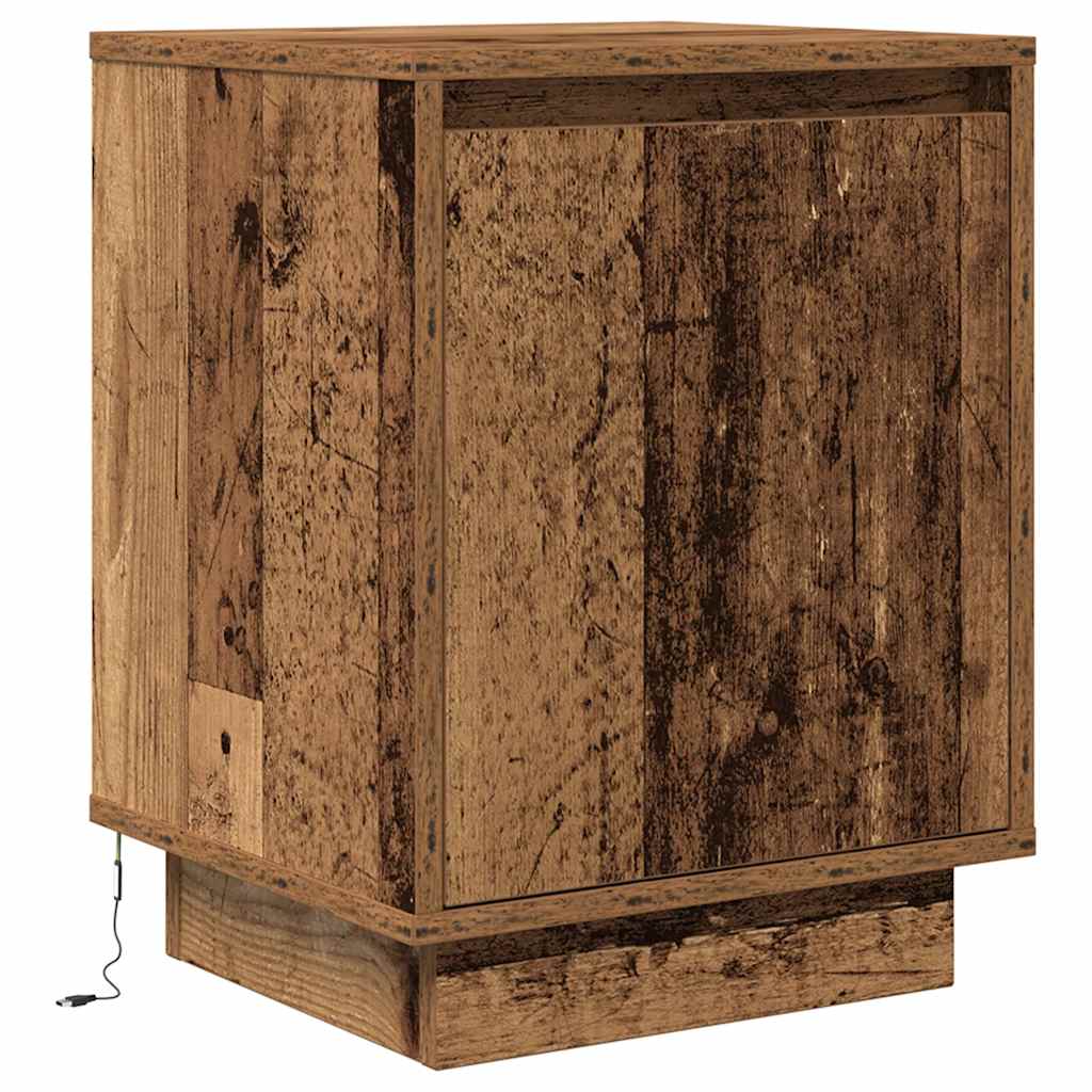 vidaXL Bedside Cabinet with LED Lights Old Wood 38x34x50 cm 3