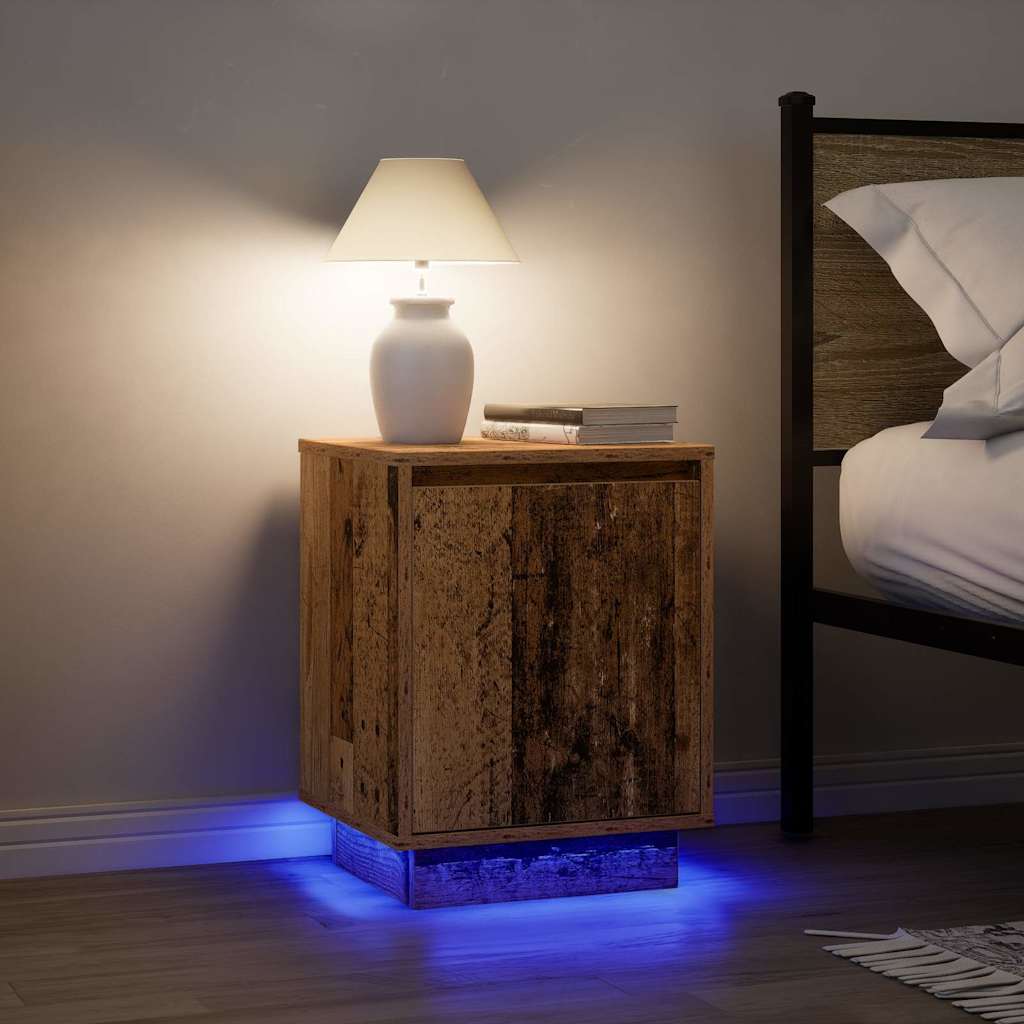 vidaXL Bedside Cabinet with LED Lights Old Wood 38x34x50 cm 5