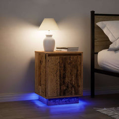 vidaXL Bedside Cabinet with LED Lights Old Wood 38x34x50 cm 5