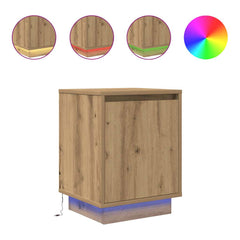 vidaXL Bedside Cabinet with LED Lights Artisan Oak 38x34x50 cm 2