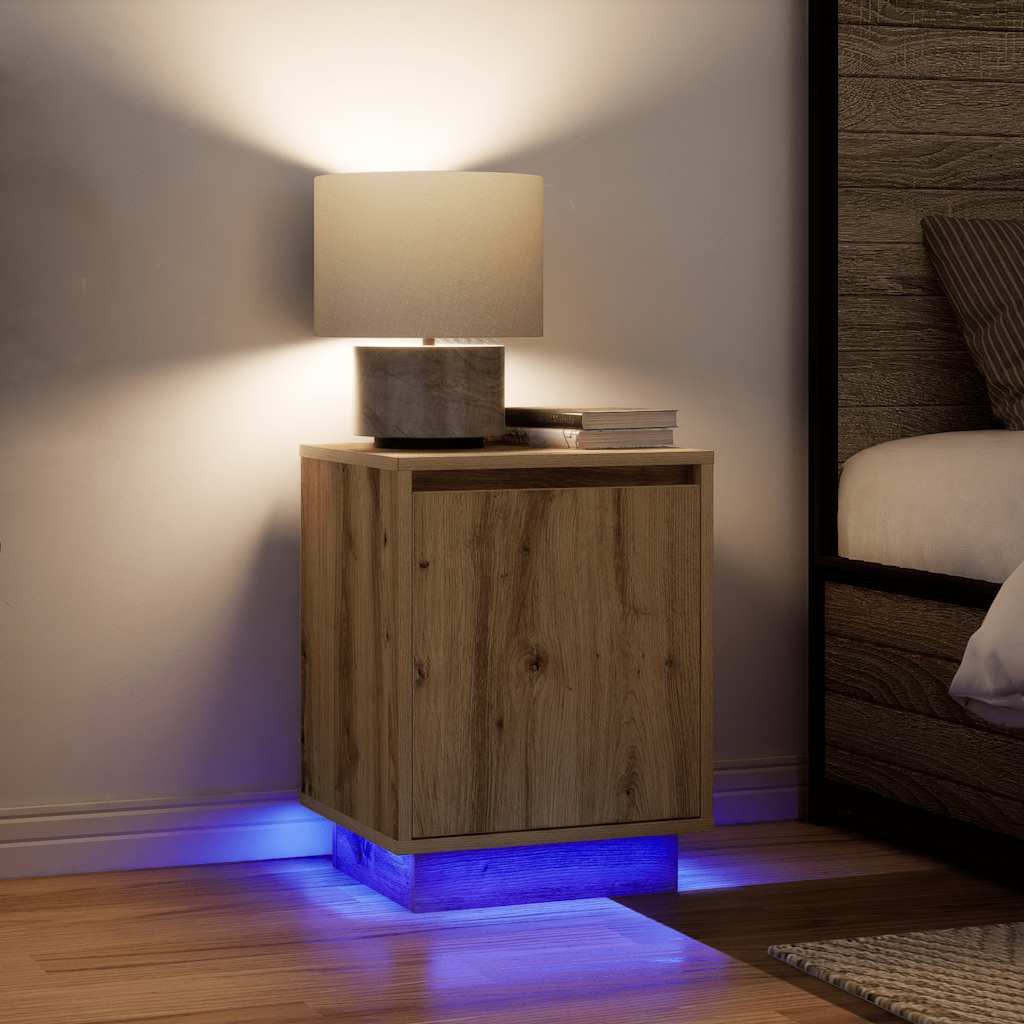 vidaXL Bedside Cabinet with LED Lights Artisan Oak 38x34x50 cm 5