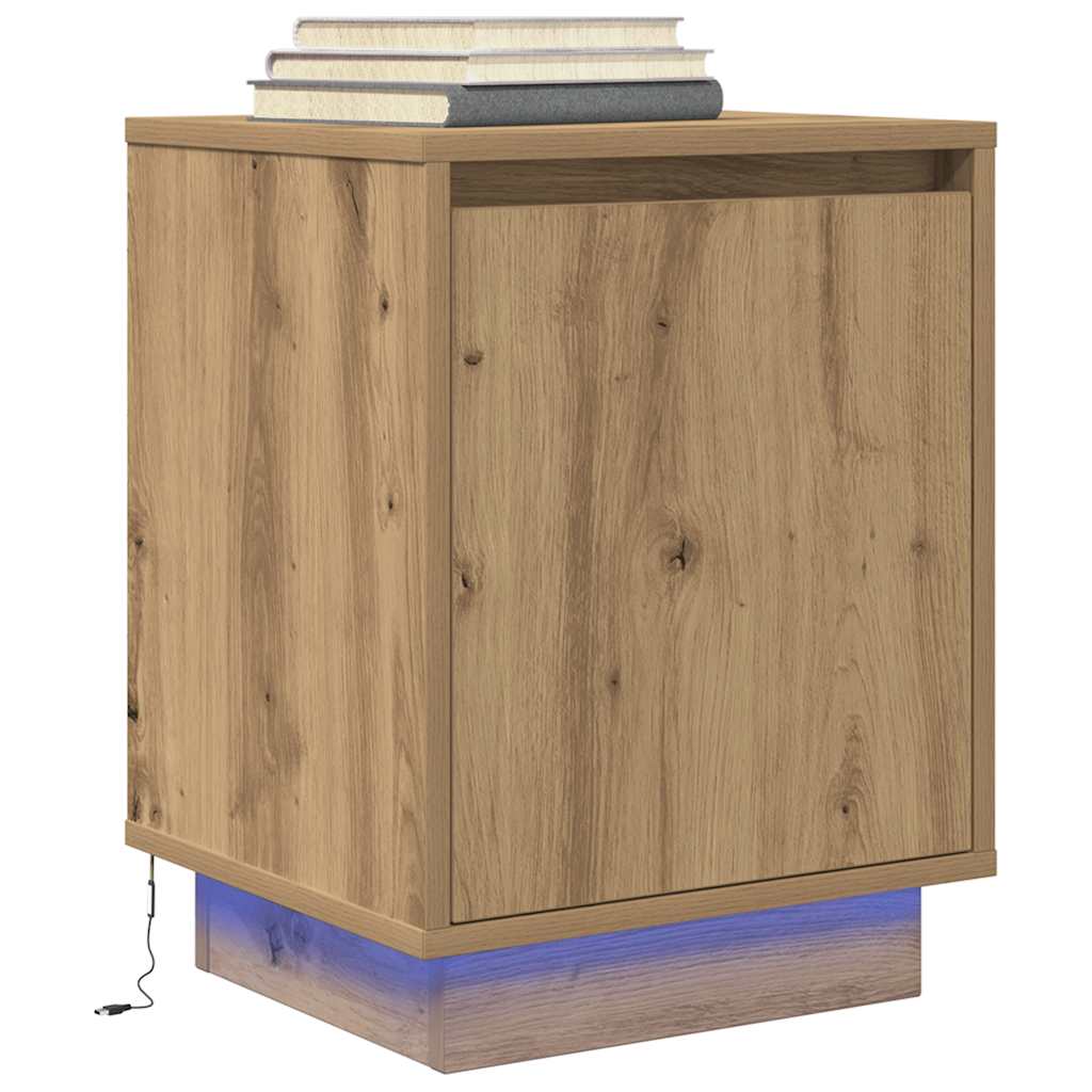 vidaXL Bedside Cabinet with LED Lights Artisan Oak 38x34x50 cm 1