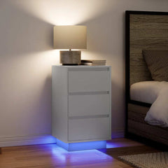 Bedside Cabinet with LED Lights 1 in White
