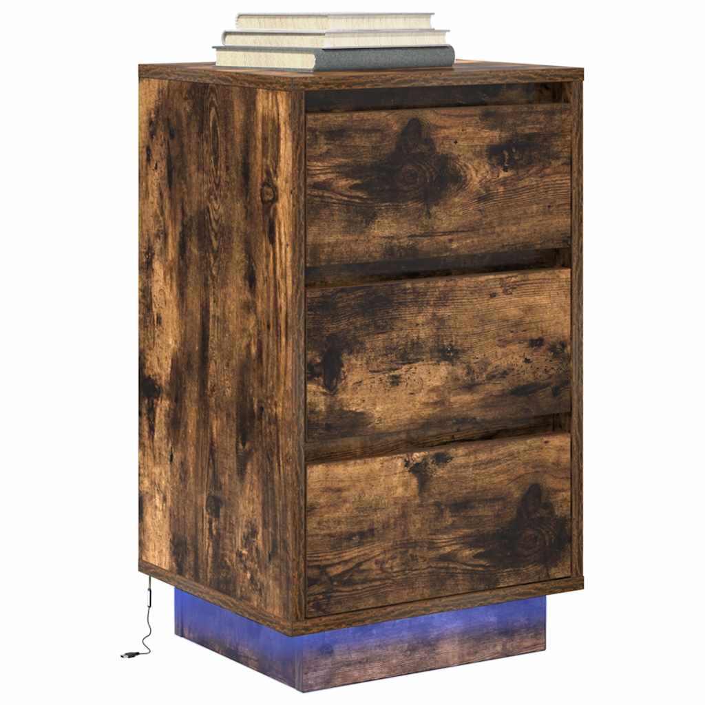 vidaXL Bedside Cabinet with LED Lights Smoked Oak 38x34x65 cm 5