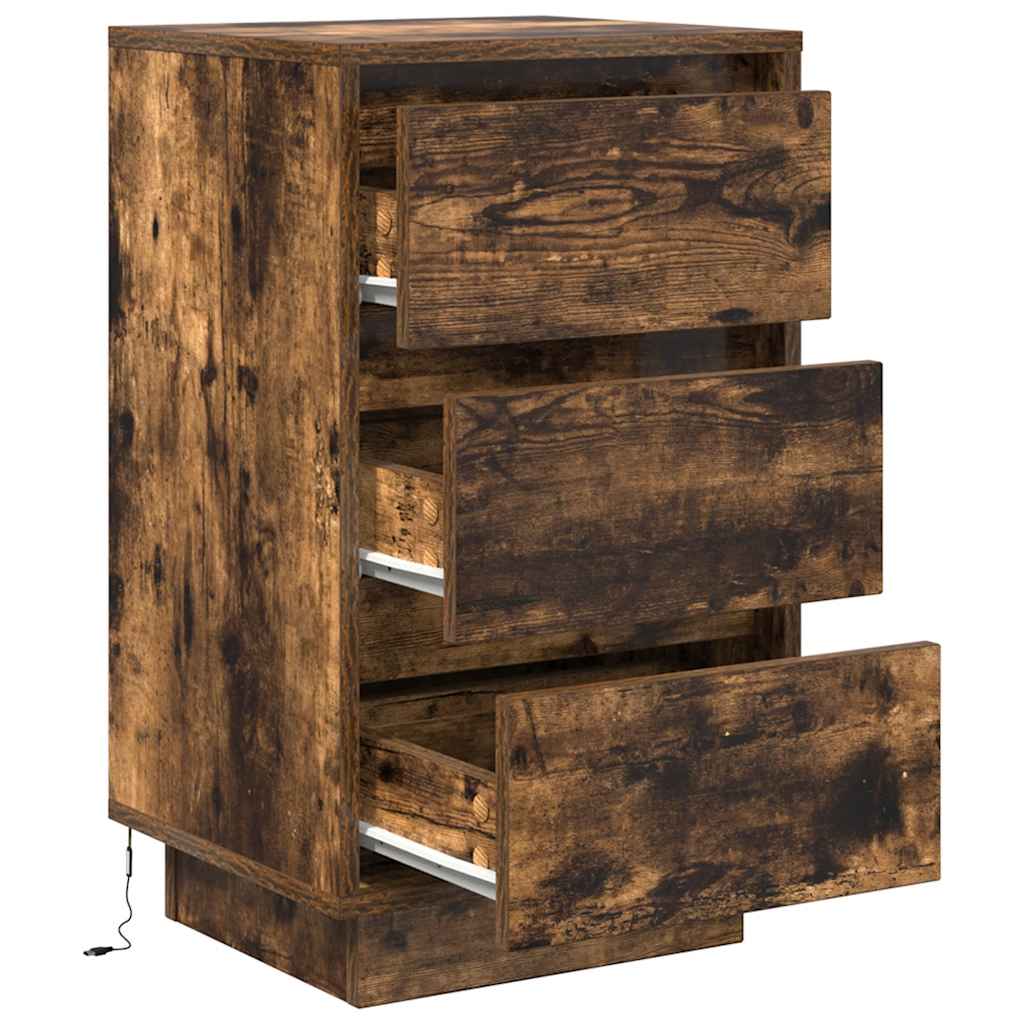vidaXL Bedside Cabinet with LED Lights Smoked Oak 38x34x65 cm 6