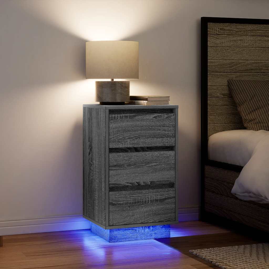 vidaXL Bedside Cabinet with LED Lights Grey Sonoma 38x34x65 cm 1