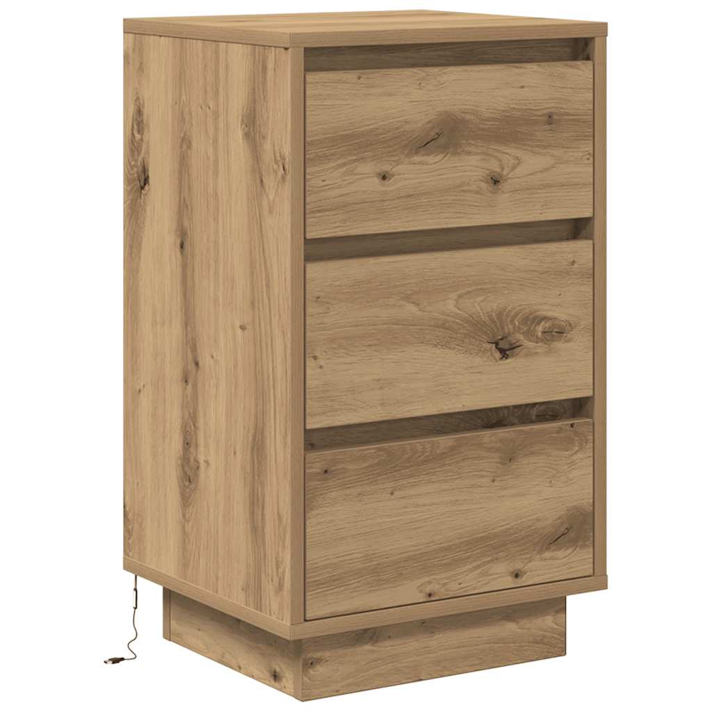 vidaXL Bedside Cabinet with LED Lights Artisan Oak 38x34x65 cm 3