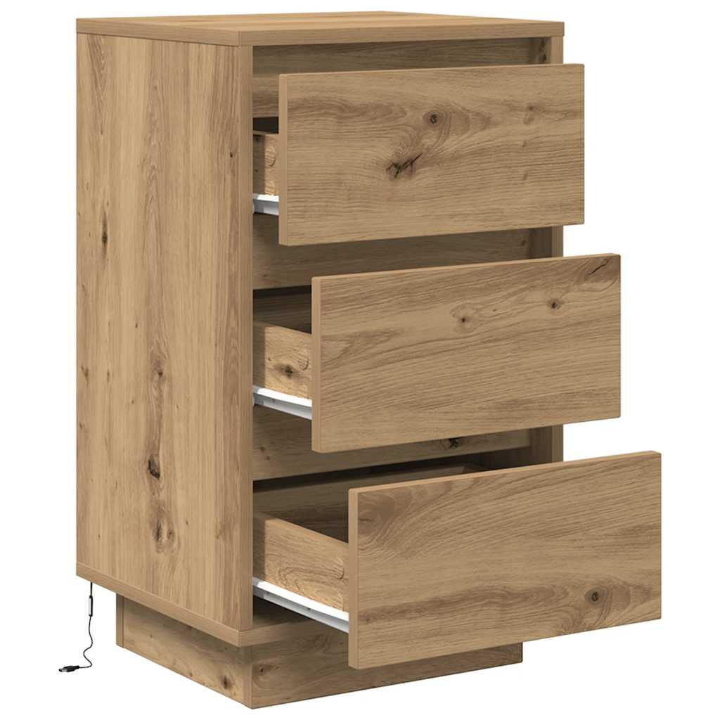 vidaXL Bedside Cabinet with LED Lights Artisan Oak 38x34x65 cm 6