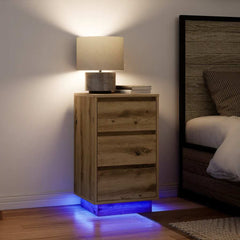 vidaXL Bedside Cabinet with LED Lights Artisan Oak 38x34x65 cm 1