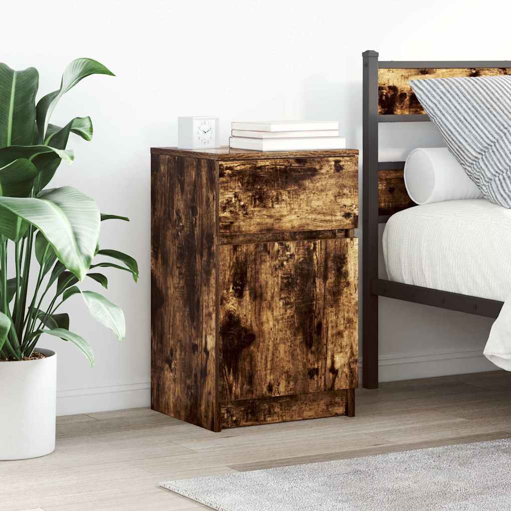 vidaXL Bedside Cabinet Smoked Oak 39x35x65 cm Engineered Wood 1