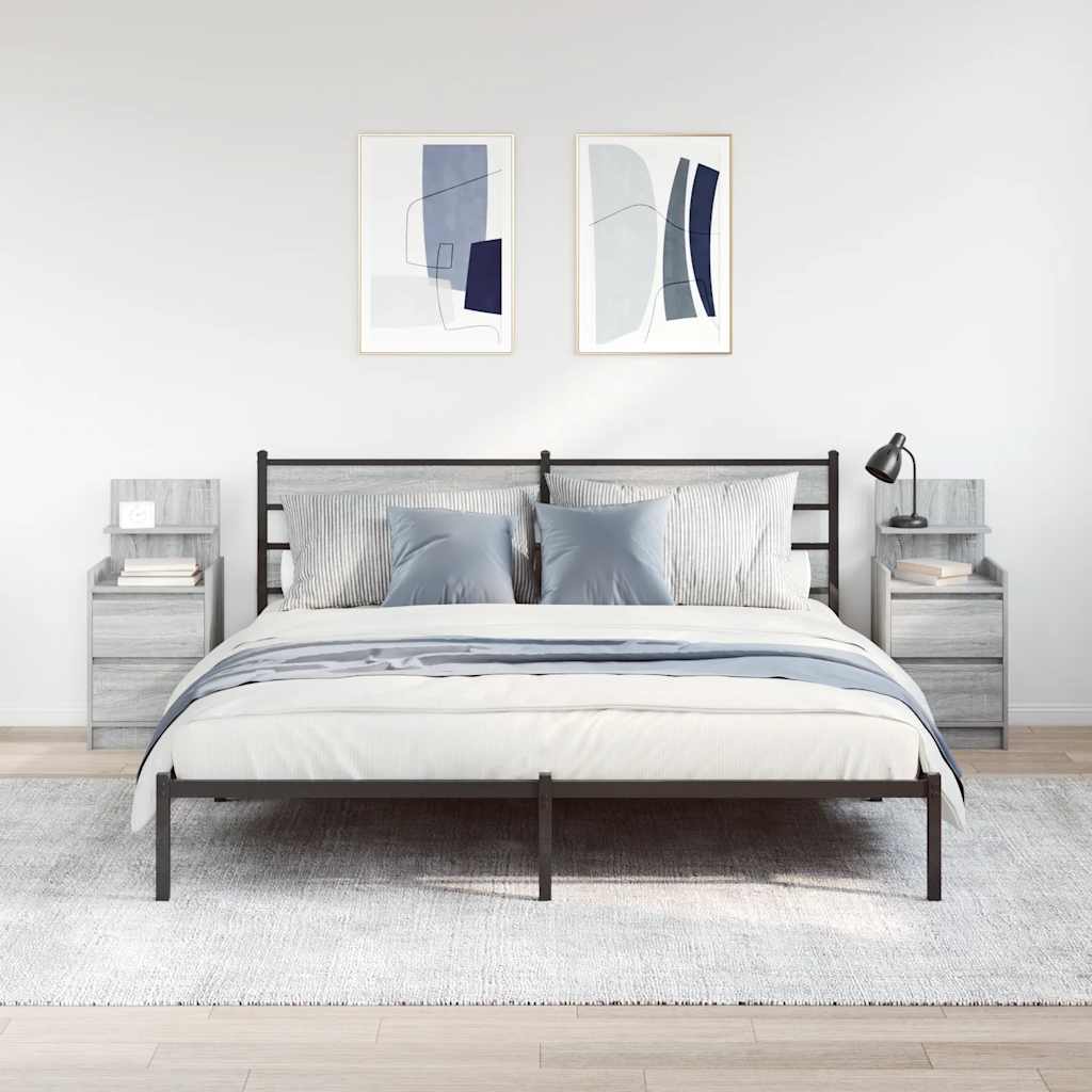 vidaXL Bedside Cabinets with 2 Drawers 2 pcs Grey Sonoma 38x34x80 cm 3
