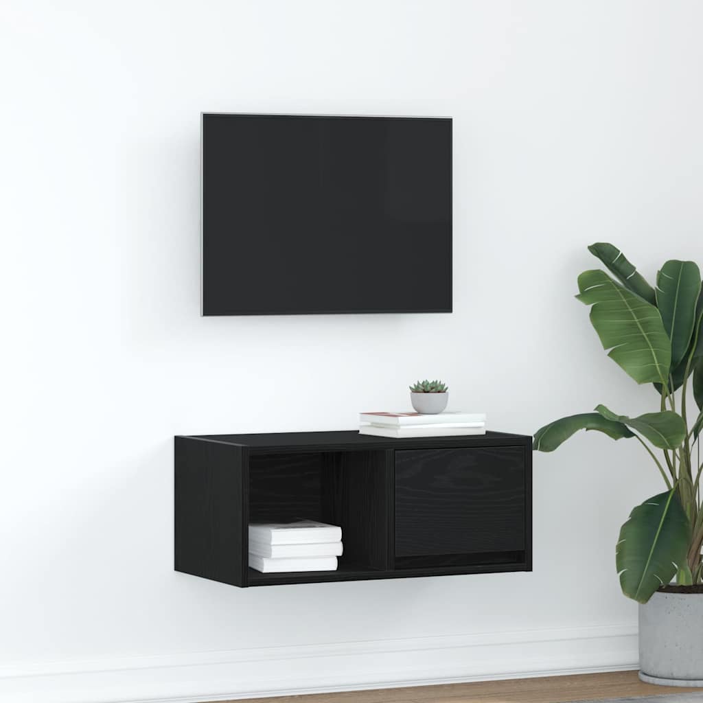vidaXL TV Cabinet Black Oak 60x31x25.5 cm Engineered Wood 1