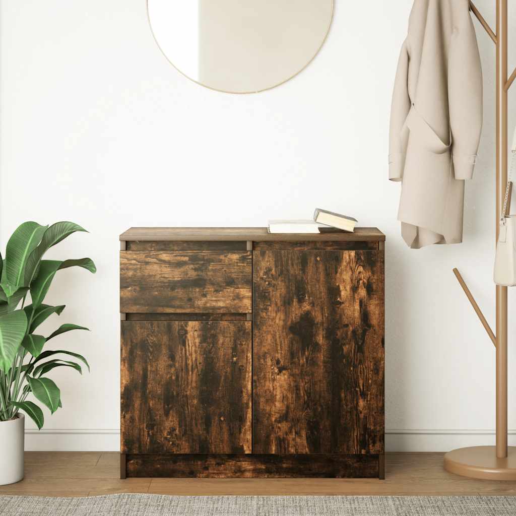 vidaXL Sideboard with Drawer Smoked Oak 71x35x65 cm Engineered Wood 3